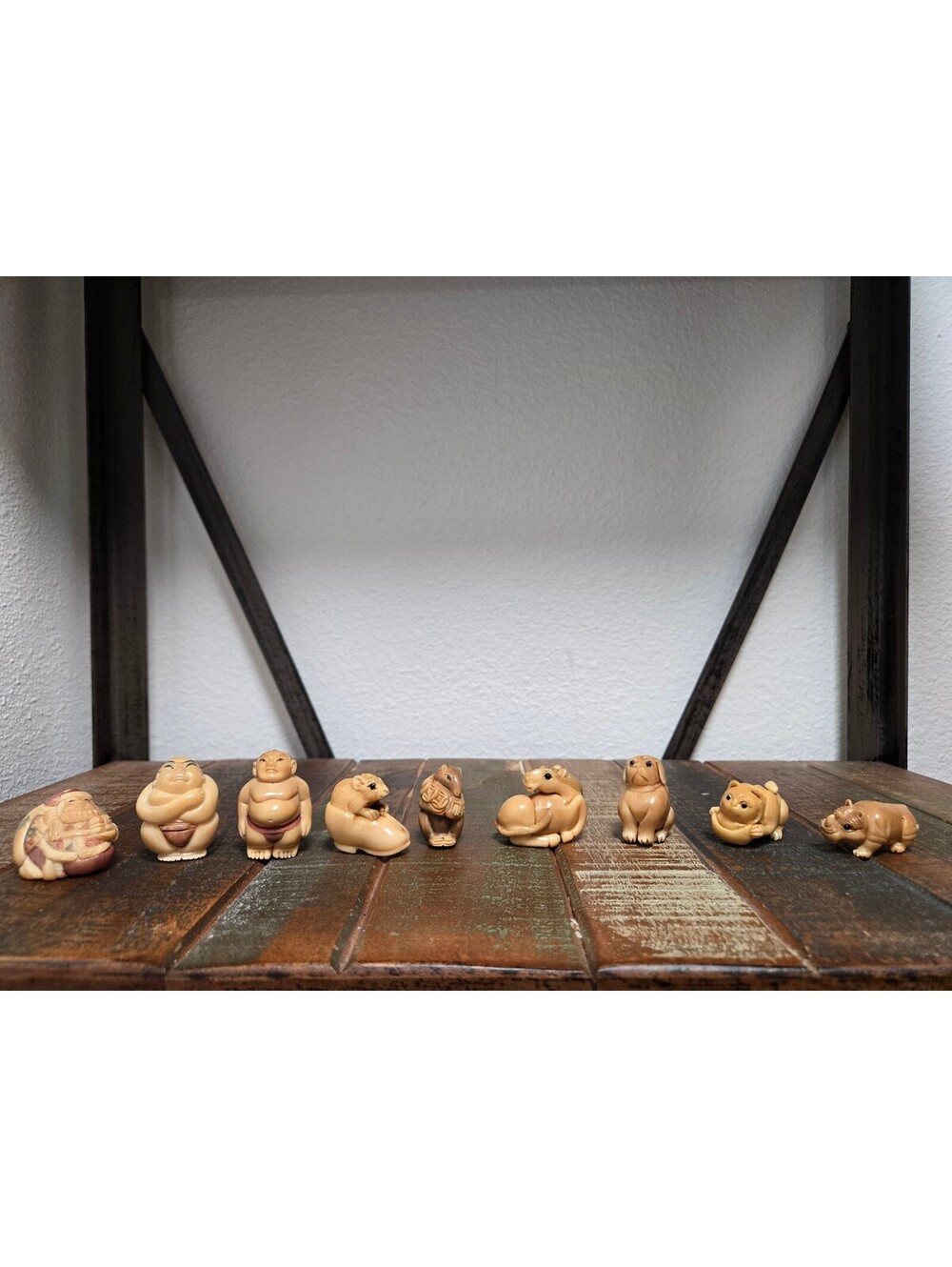 Vintage Resin Netsuke style Figurine Lot - Sumo Wrestlers & Zodiac Animals 8pc